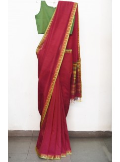 Red, Handwoven Organic Cotton, Textured Weave , Jacquard, Work Wear Saree 